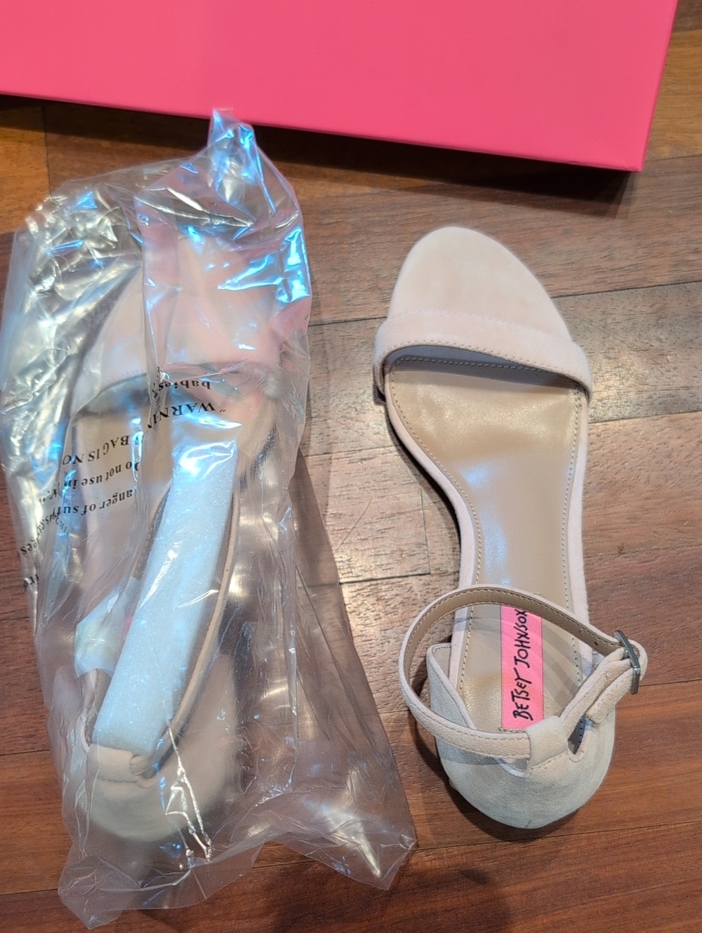 Betsey Johnson Blush Pink Pearl-Embellished Block Heel Sandals - Picture 2 of 4